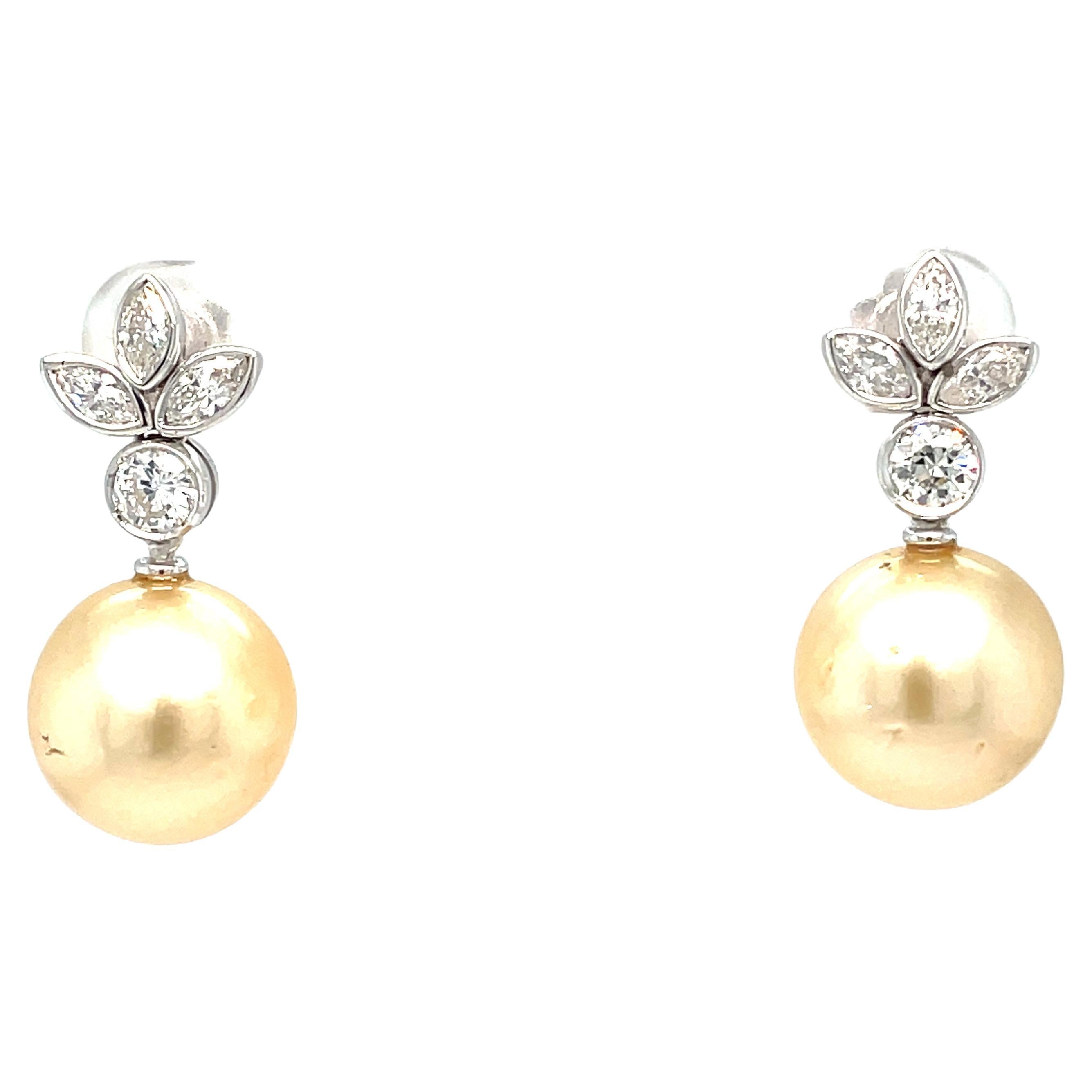 Estate Pearl Diamond Drop Earrings For Sale