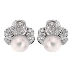 Estate Pearl Diamond White Gold Earrings
