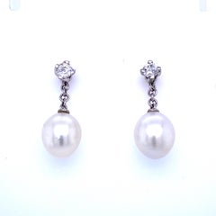 Estate Pearl Platinum Drop/Night and Day Platinum Earrings