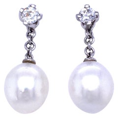 Vintage Estate Pearl Platinum Drop/Night and Day Platinum Earrings