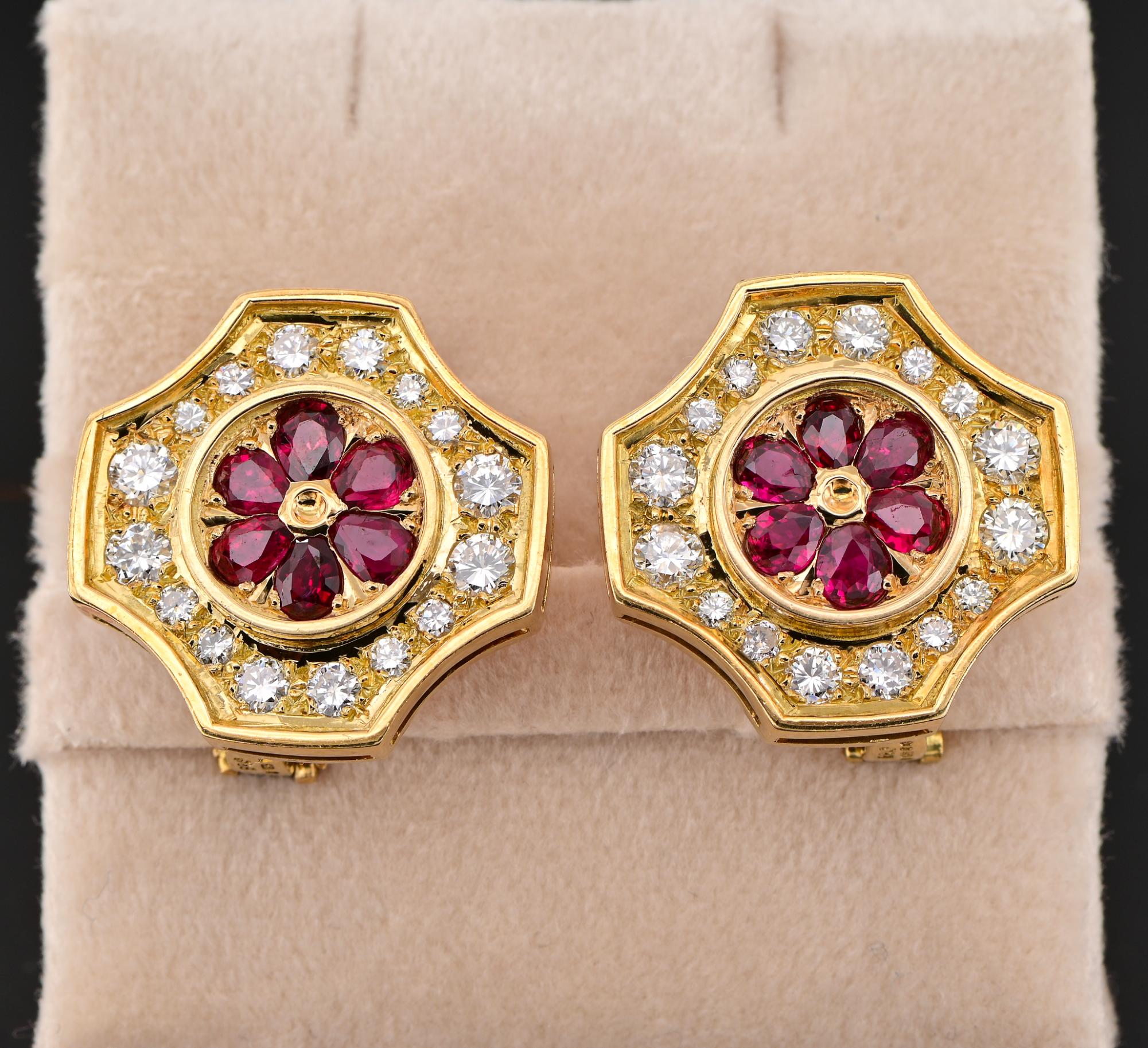 Taille brillant Collier Sautoir en Perles du Domaine Boucles d'oreilles Rubis Diamant Combinaison en vente