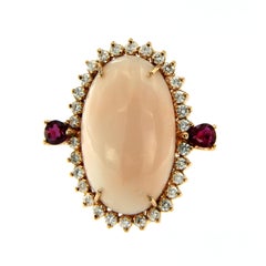 Estate Peau D'ange Coral Diamond Ruby Gold Demi-Parure