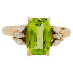 Estate Peridot and Diamond Cocktail Ring in 18k Yellow Gold