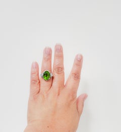 Estate Peridot and White Diamond Cocktail Ring in Platinum