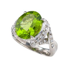 Estate Peridot Diamond Platinum Cocktail Ring