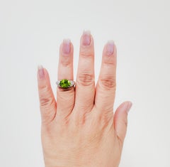 Estate Peridot Oval and Diamond Cocktail Ring in Platinum