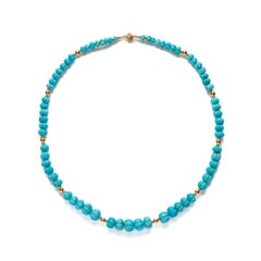 Estate Persian Blue Kingman Turquoise 18K Gold Necklace