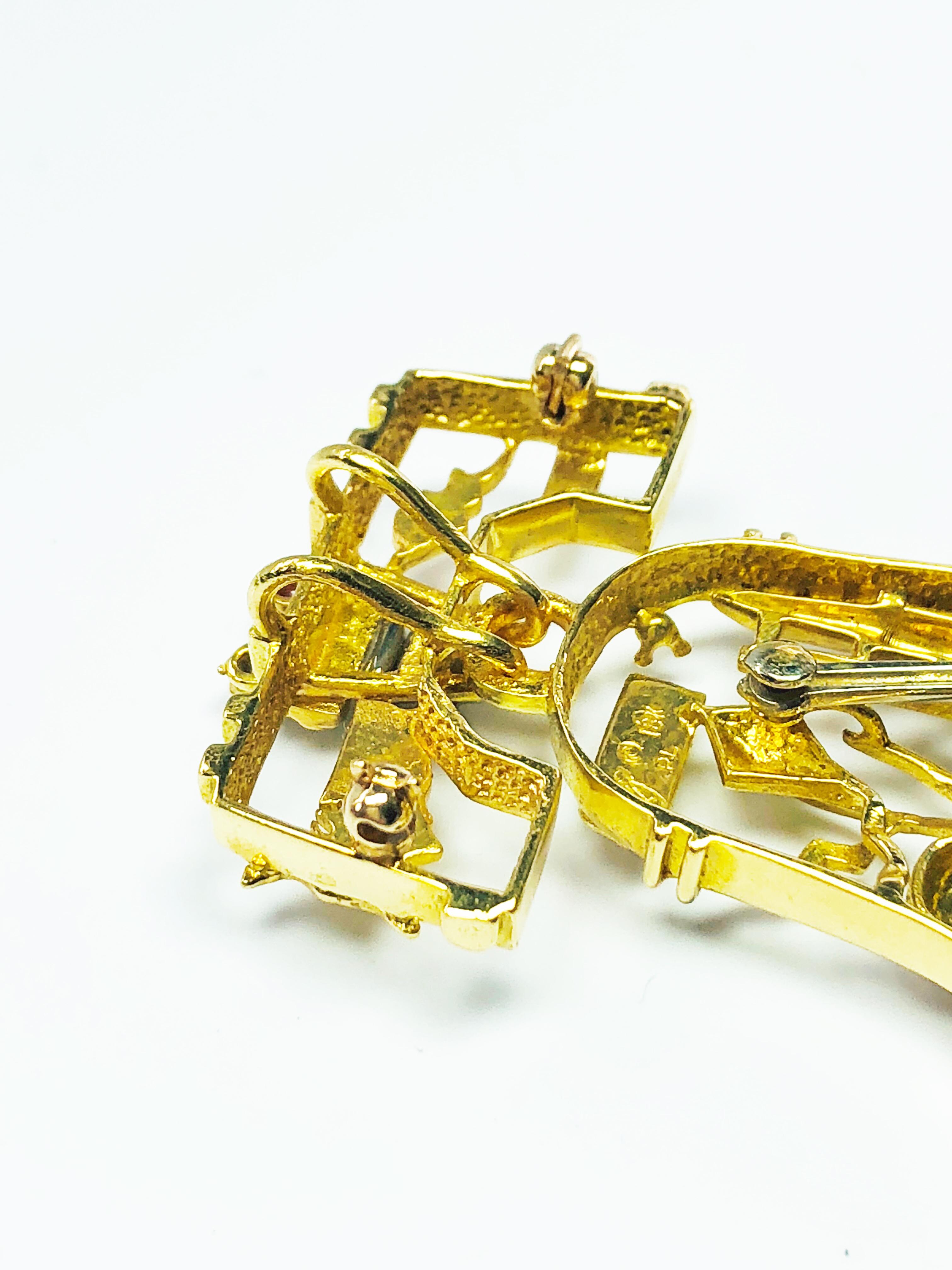 Estate Peter Lindeman 18K Gold Ruby Sapphire & Diamond Liberty Bell Pendant Pin 2