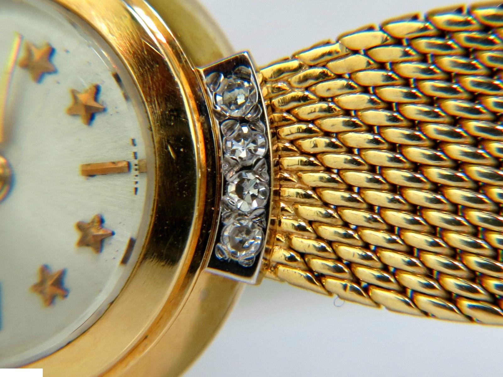 Petite montre suisse Gublin en or 18 carats, maille et cadran étoilé pour femmes en vente 1