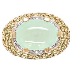 Estate Prehnite, Peridot, and Diamond 14 Karat Yellow Gold Fashion Ring