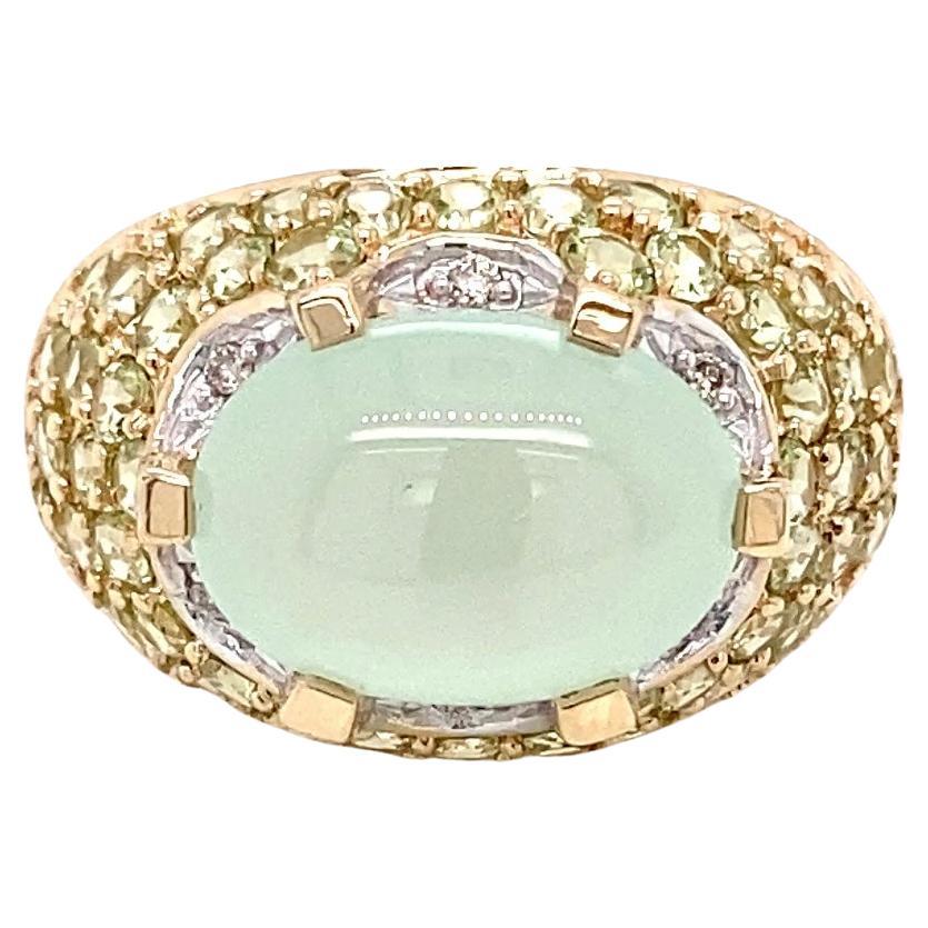 Estate Prehnite, Peridot, and Diamond 14 Karat Yellow Gold Fashion Ring For Sale 1