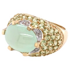 Estate Prehnite, Peridot, and Diamond 14 Karat Yellow Gold Fashion Ring