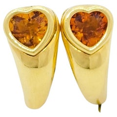 Estate Piaget Yellow Orange Citrine Heart Earrings in 18k Yellow Gold