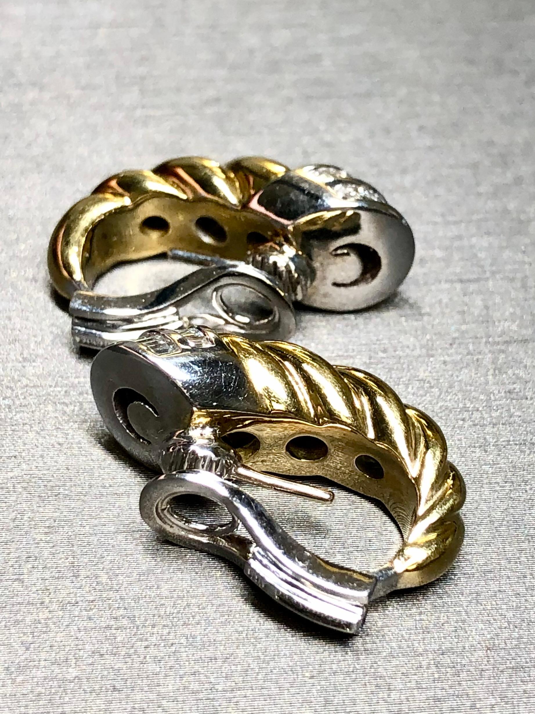 Pendientes de diseño Estate PICCHIOTTI Baguette Diamante Cuerda retorcida Camarón Huggie en Bueno estado para la venta en Winter Springs, FL