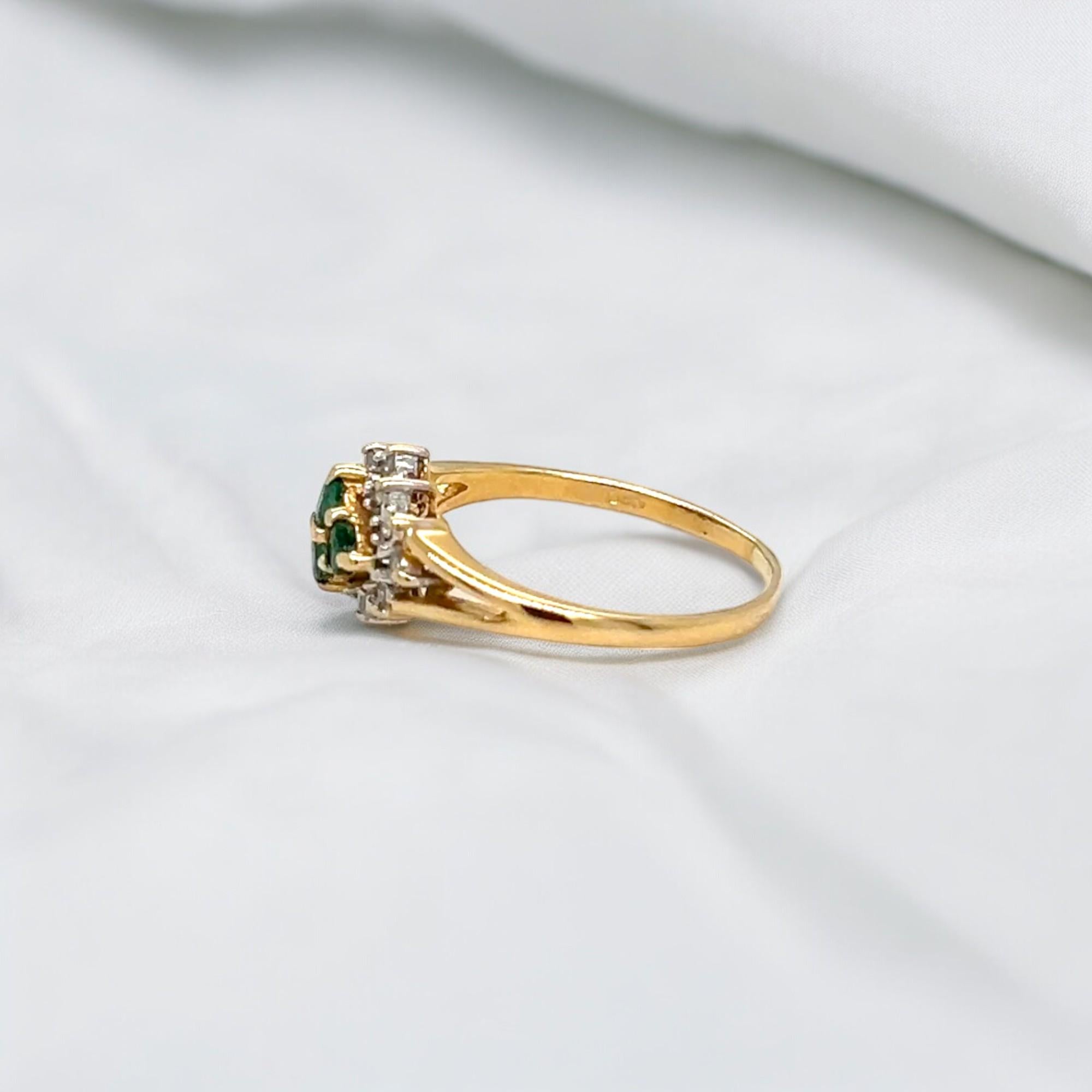 Round Cut Estate Piece--Emerald and Diamond Yellow Gold Cluster Ring For Sale