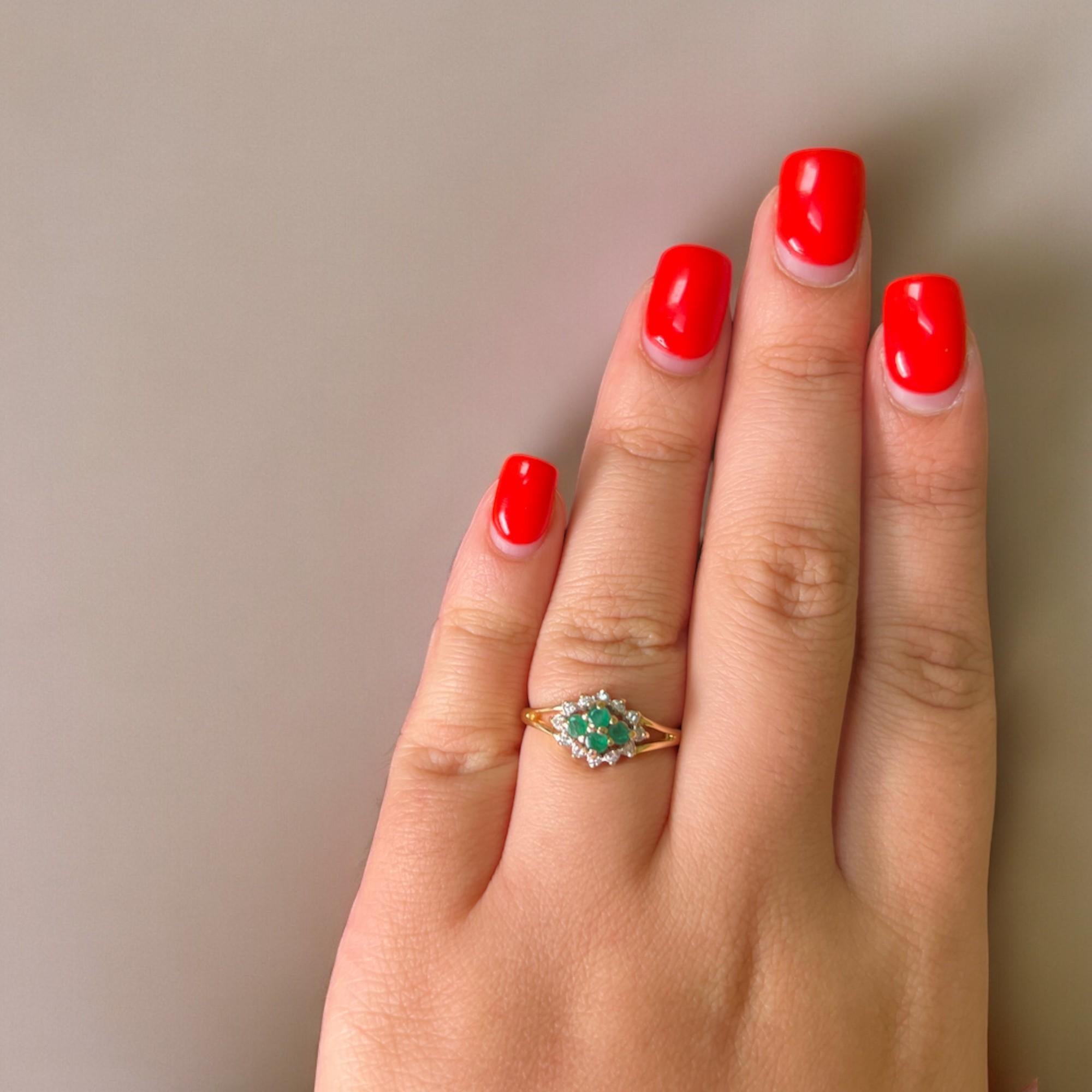 Women's or Men's Estate Piece--Emerald and Diamond Yellow Gold Cluster Ring For Sale