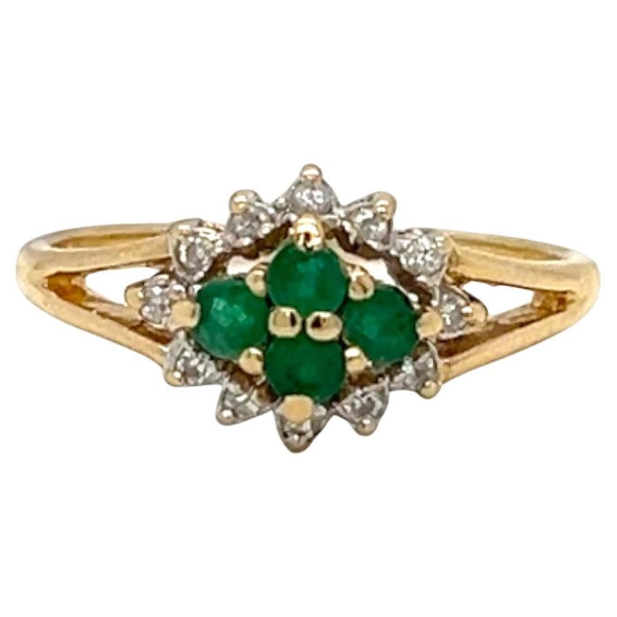 Estate Piece--Emerald and Diamond Yellow Gold Cluster Ring For Sale