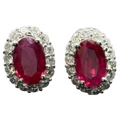 Estate Pigeons Blood Ruby & Diamond Platinum Stud Earrings 1.33ctw