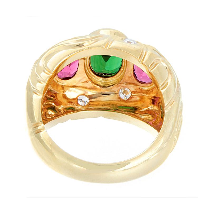 Estate Pink and Green Tourmaline Diamond Gold Ring In Excellent Condition For Sale In Beverly Hills, CA