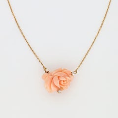 Estate Pink Engel Haut Koralle Diamant Halskette