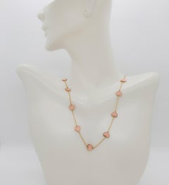 Estate Pink Enamel Heart Necklace in 14 Karat Yellow Gold
