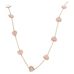 Estate Pink Enamel Heart Necklace in 14 Karat Yellow Gold
