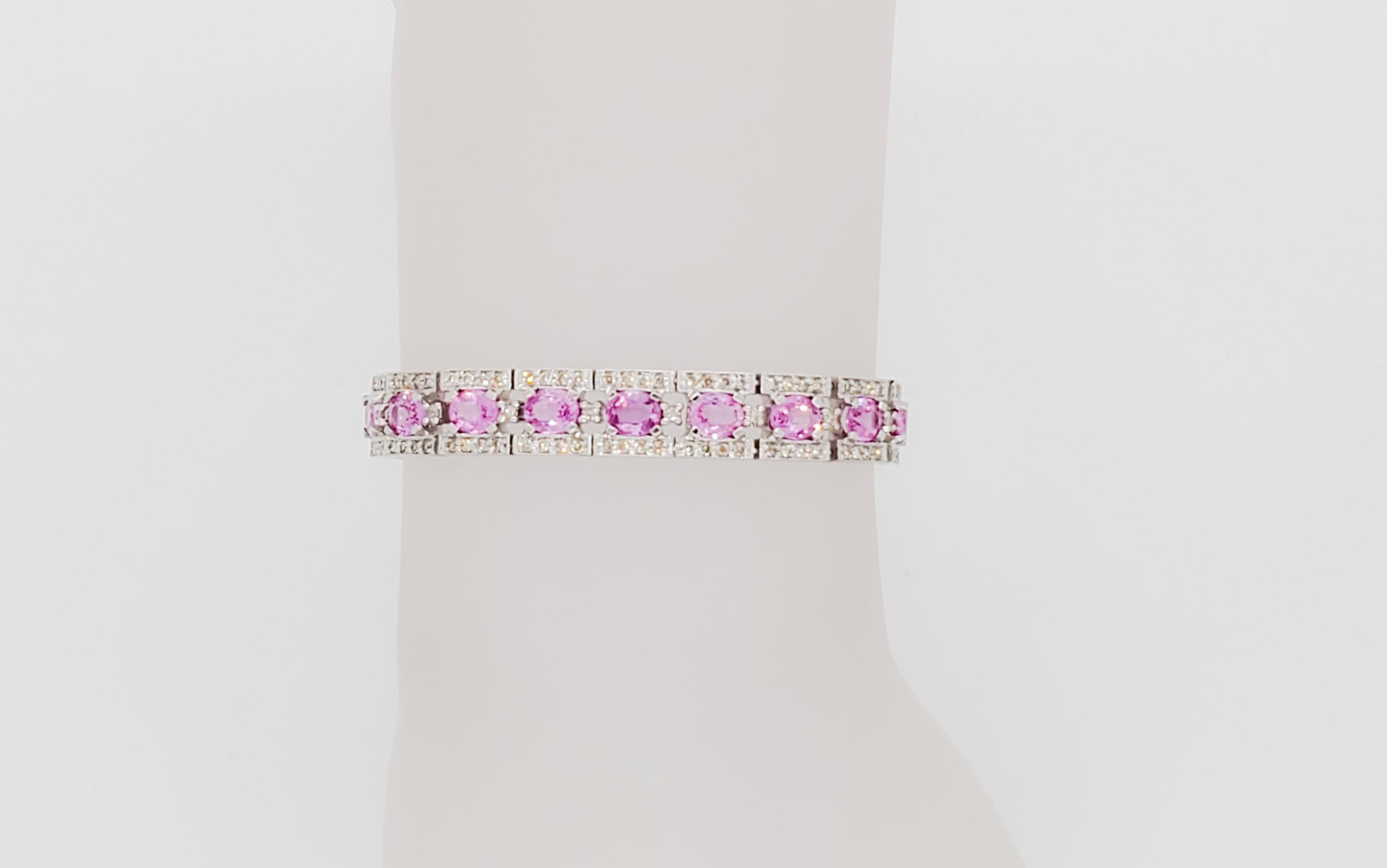Estate Pink Sapphire and Diamond Bracelet in 18k White Gold For Sale at ...