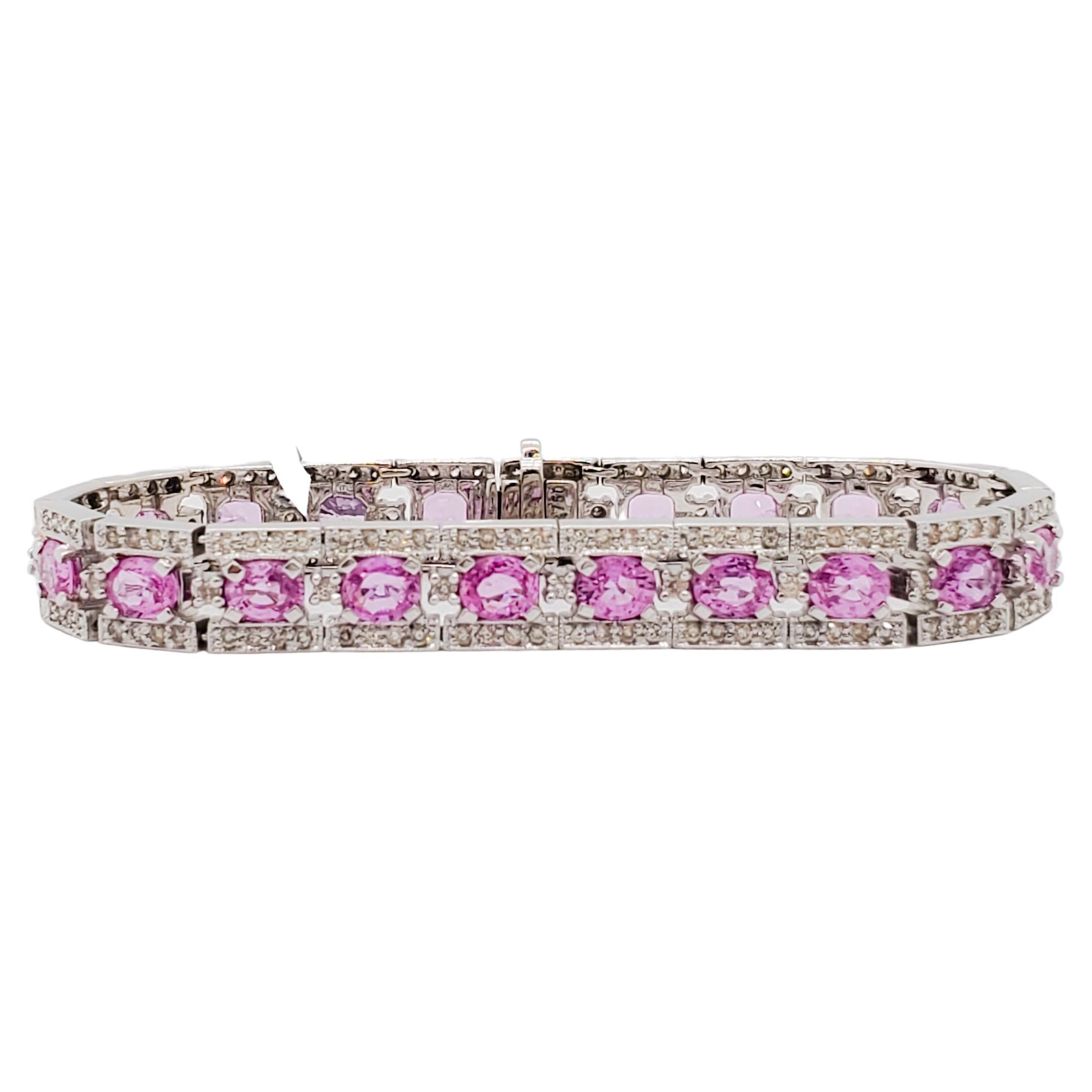 Estate Pink Sapphire and Diamond Bracelet in 18k White Gold