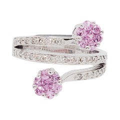 Estate Pink Sapphire and Diamond Bypass Floral Ring in 14k White Gold