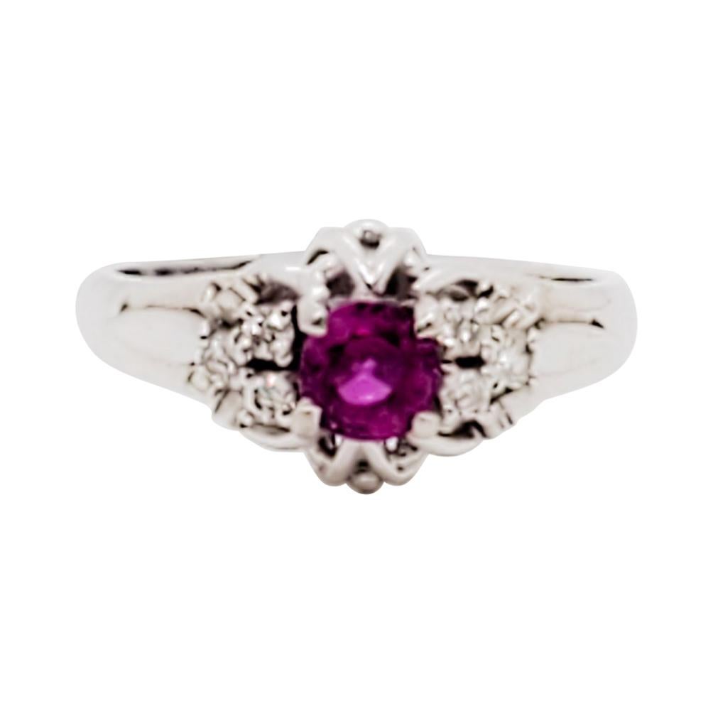 Estate Pink Sapphire and White Diamond Ring in Platinum