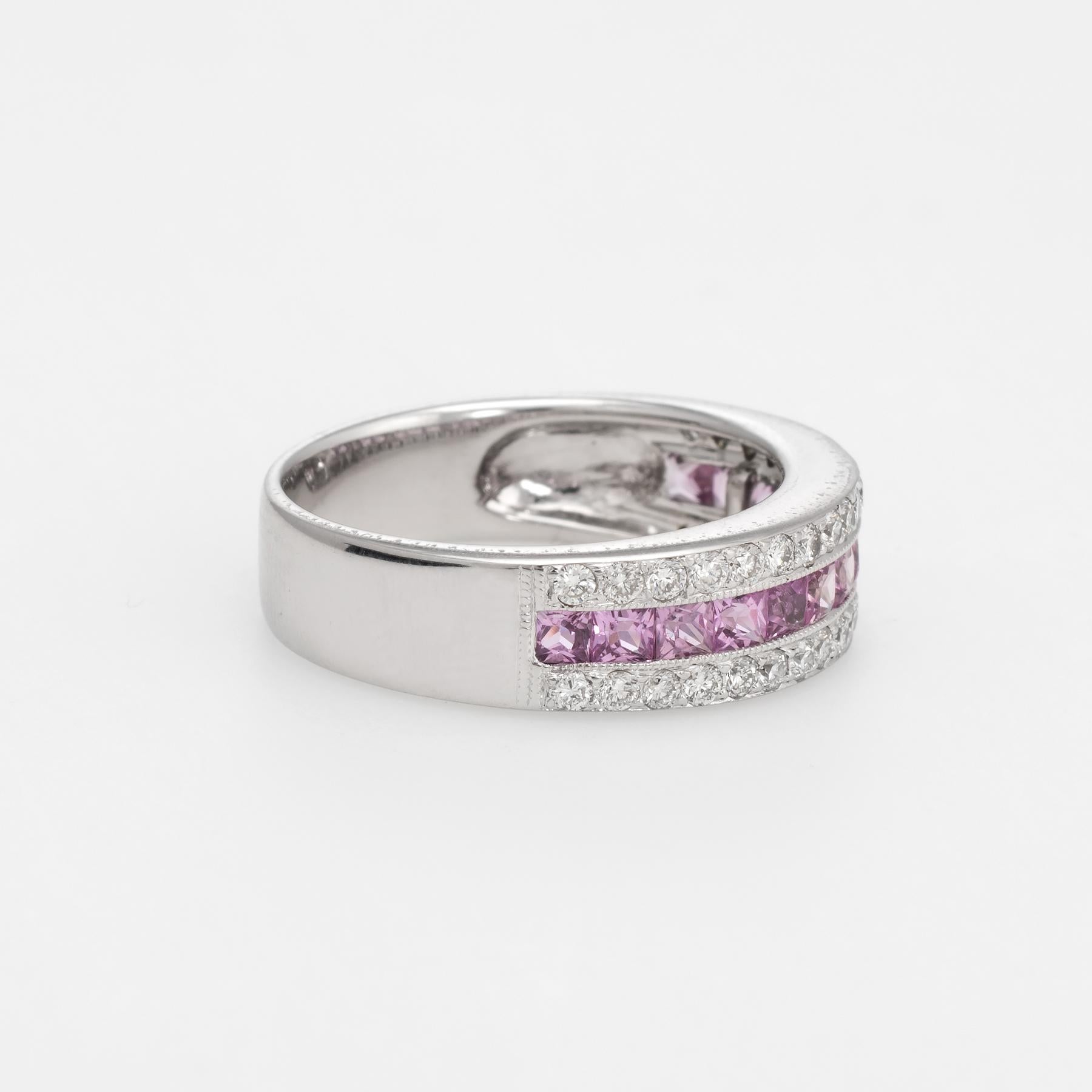 Modern Estate Pink Sapphire Diamond Band 18 Karat White Gold Alternative Wedding Ring