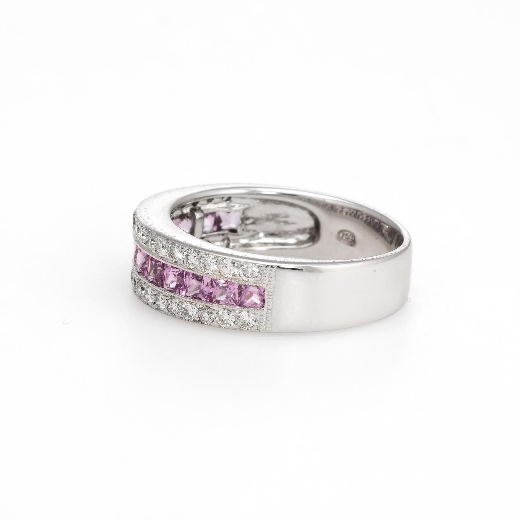 Estate Pink Sapphire Diamond Band 18 Karat White Gold Alternative Wedding Ring In Excellent Condition In Torrance, CA