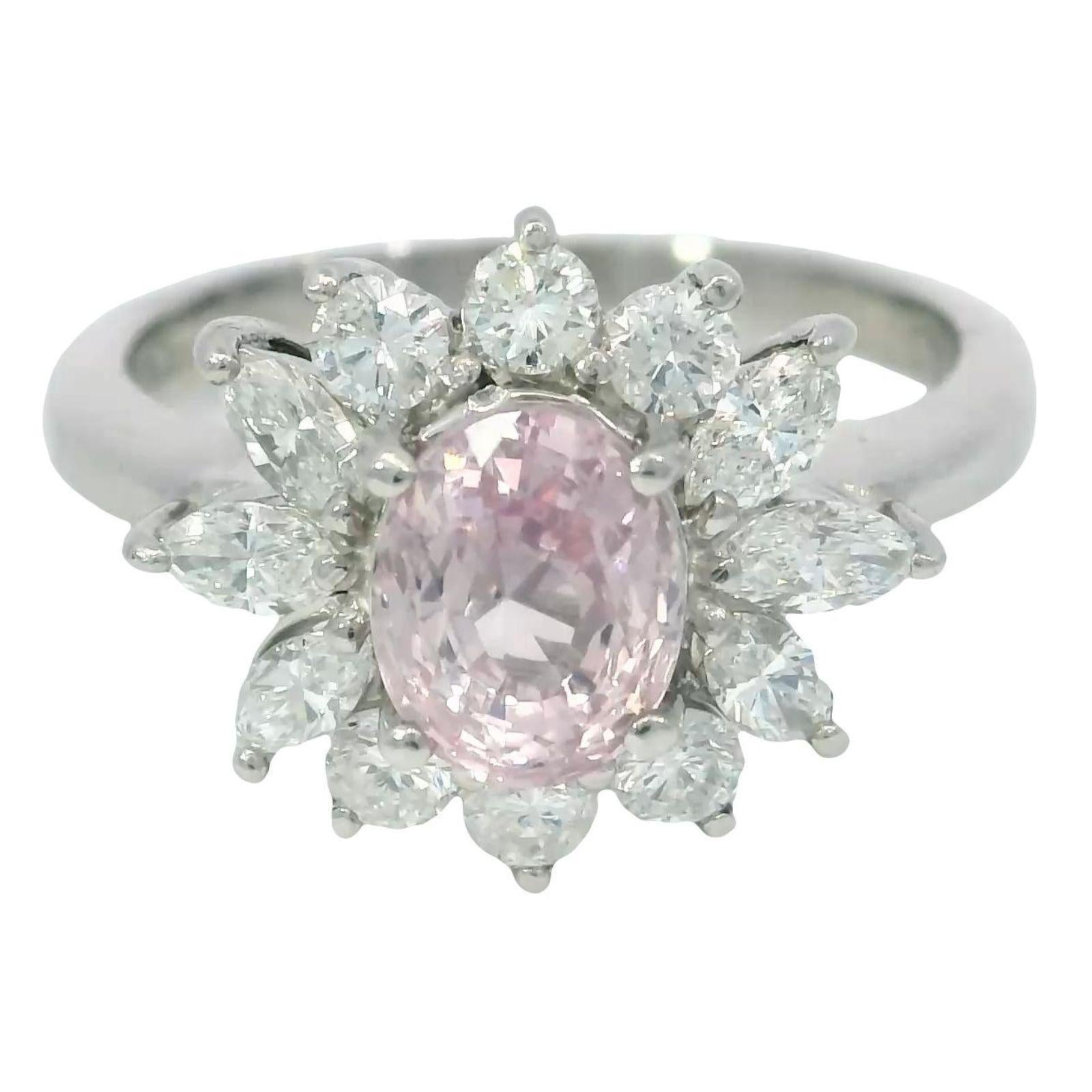 Estate Pink Sapphire Diamond Cluster Platinum Ring Size 6.75 ~2.33ctw For Sale 5