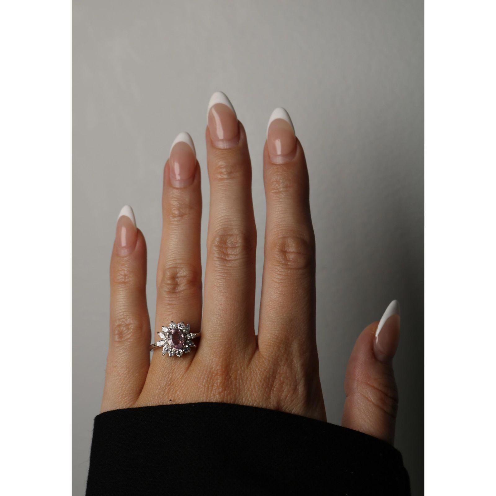 Estate Pink Sapphire Diamond Cluster Platinum Ring Size 6.75 ~2.33ctw For Sale 6