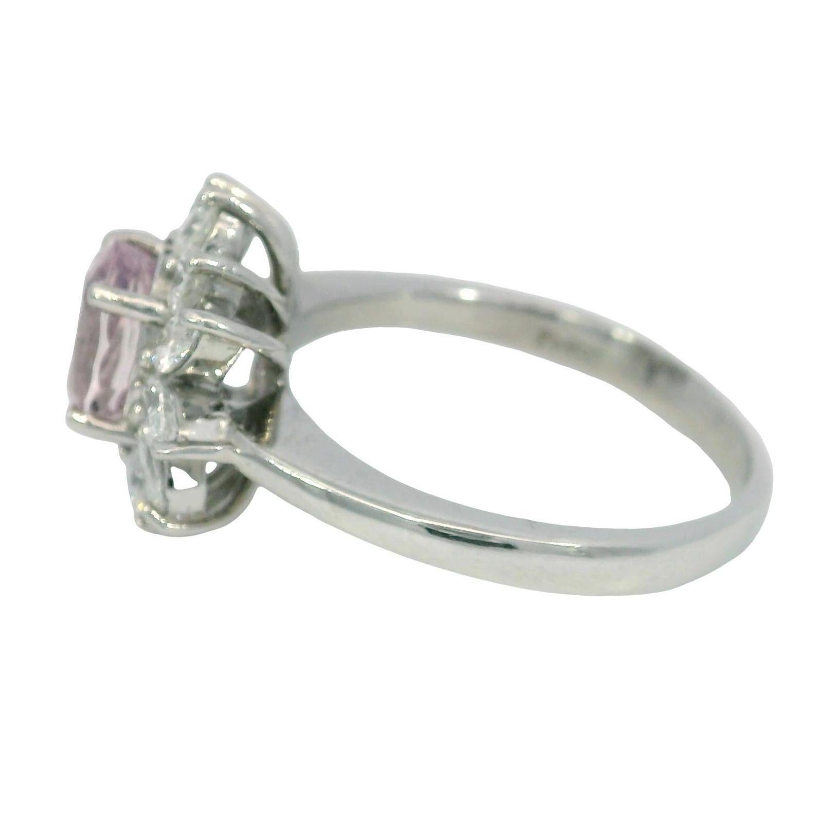 Estate Pink Sapphire Diamond Cluster Platinum Ring Size 6.75 ~2.33ctw In Excellent Condition For Sale In Fairfield, CT