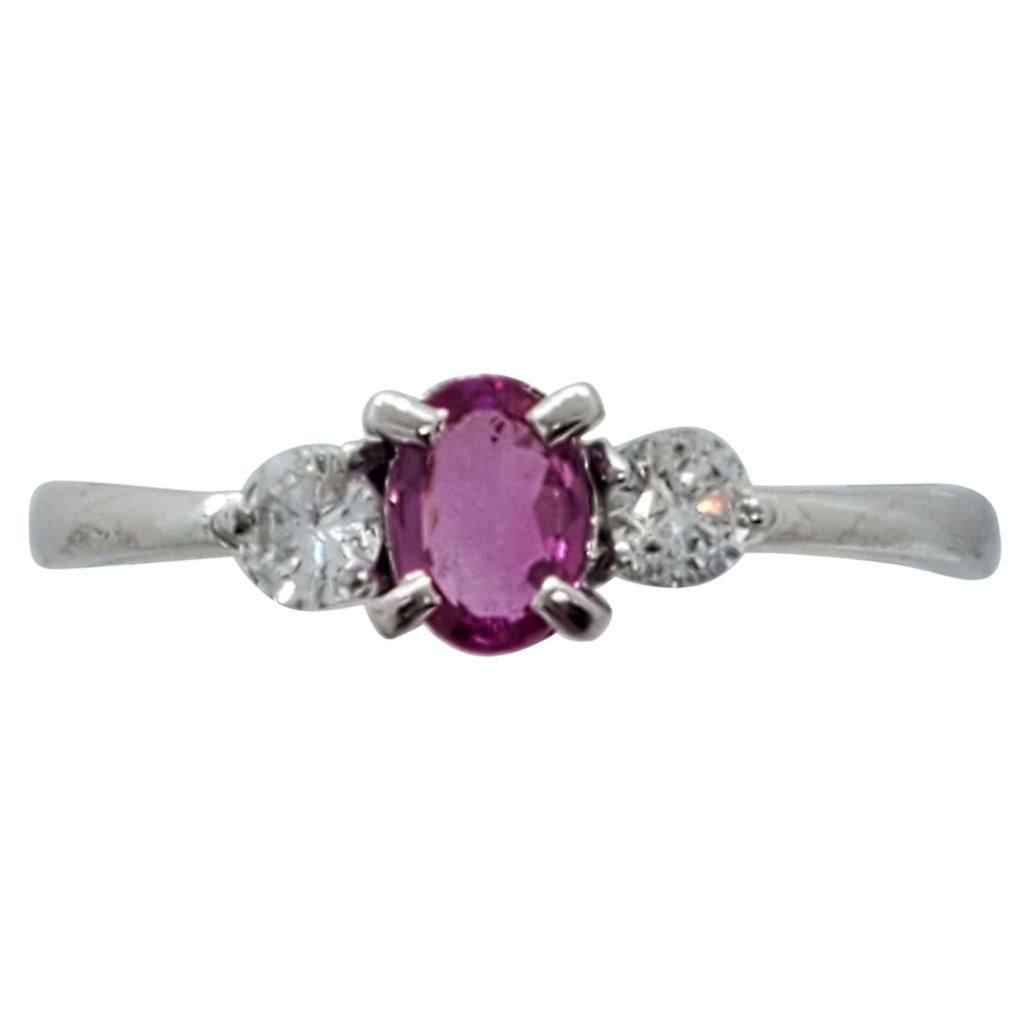 Estate Pink Sapphire Oval and Diamond Ring in Platinum