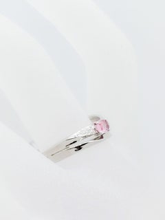 Estate Pink Sapphire Oval and White Diamond Ring in Platinum
