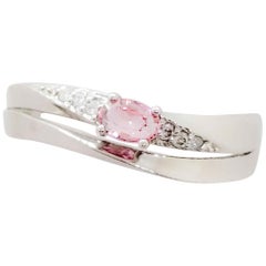 Estate Pink Sapphire Oval and White Diamond Ring in Platinum