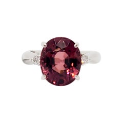 Estate Pink Tourmaline and White Diamond Cocktail Ring in 18 Karat White Gold