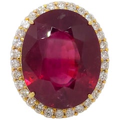 Estate Pink Tourmaline and White Diamond Cocktail Ring in 18 Karat Yellow Gold