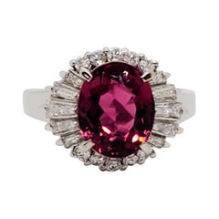 Estate Pink Tourmaline and White Diamond Cocktail Ring in Platinum