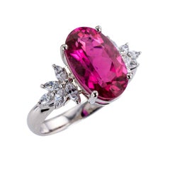 Estate Pink Tourmaline Diamond Platinum Ring