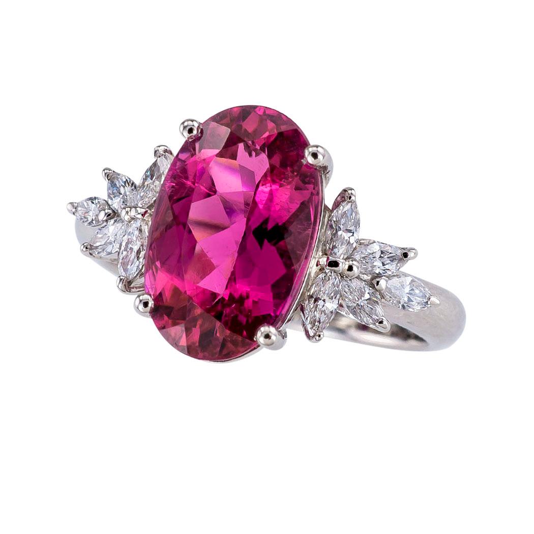 Contemporary Estate Pink Tourmaline Diamond Platinum Ring