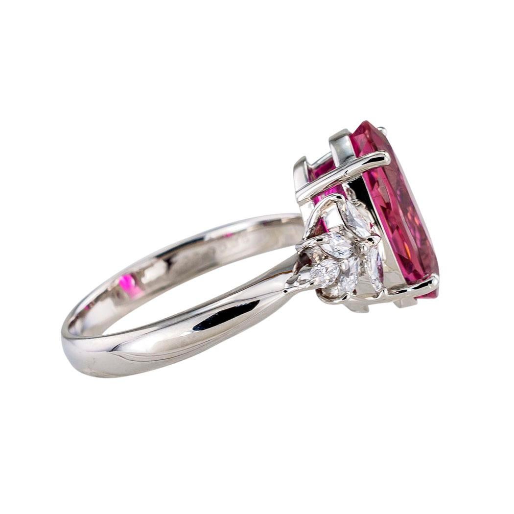 Oval Cut Estate Pink Tourmaline Diamond Platinum Ring