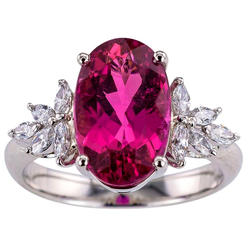 Estate Pink Tourmaline Diamond Platinum Ring