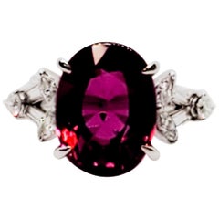 Estate Pink Tourmaline Oval and White Diamond Cocktail Ring in Platinum