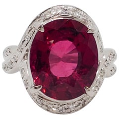 Estate Pink Tourmaline Oval and White Diamond Cocktail Ring in Platinum