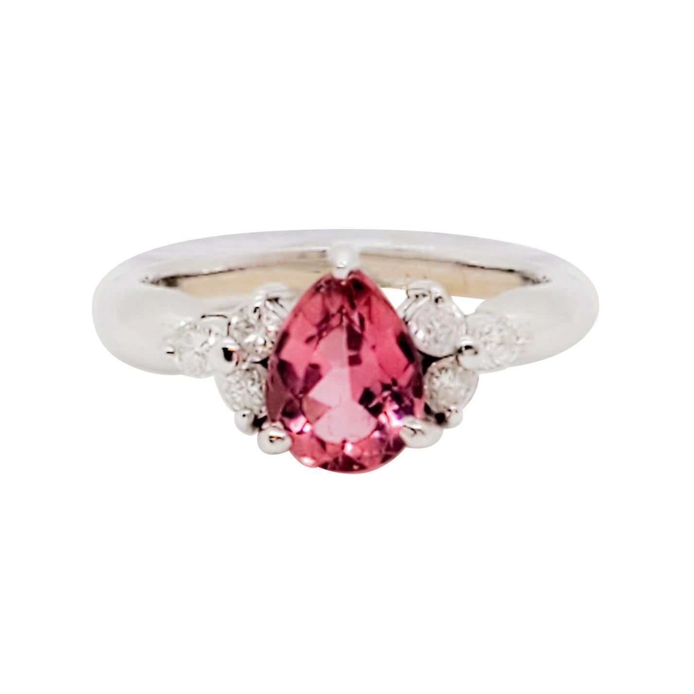 Estate Pink Tourmaline Pear Shape and White Diamond Ring