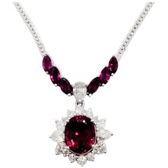 Estate Pink Tourmaline, Ruby, and White Diamond Necklace in Platinum