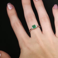 Estate Platinum 0.58CT Colombian Emerald Three Stone Diamond Accent Ring Size 7
